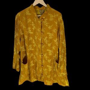 URU By Kristine St. Erik Vintage Mustard Gold Jacquard Tunic Jacket One Size